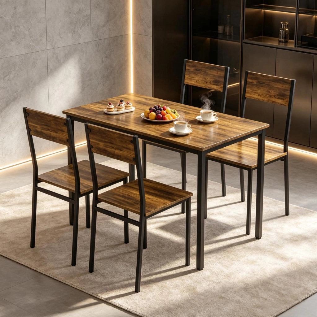 Set da pranzo 5 pezzi con tavolo rettangolare 108x60 cm e 4 sedie rustico marrone e nero
