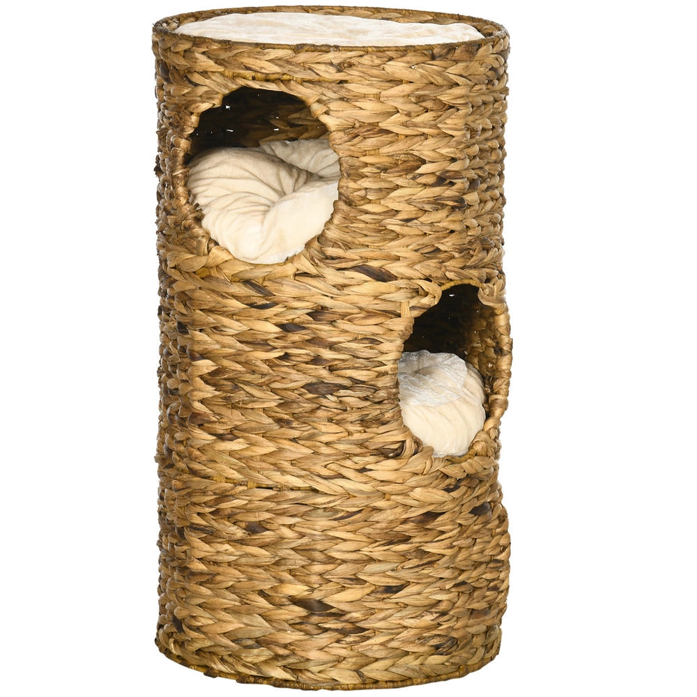 Torre Tiragraffi per Gatti a 3 Livelli Cuccia con Cuscini Stile Boho 40 cm x 40 cm x 73 cm Marrone Chiaro e Bianco Crema