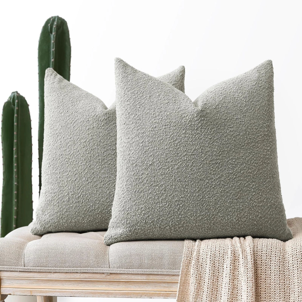 Set di 2 federe per cuscini in tessuto bouclé, 45x45 cm, colore grigio "nuvola"