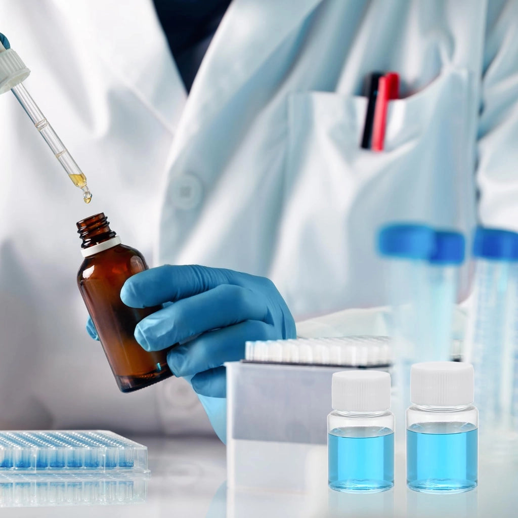 5 flaconi da 20 ml per reagenti PET, forma rotonda, trasparenti
