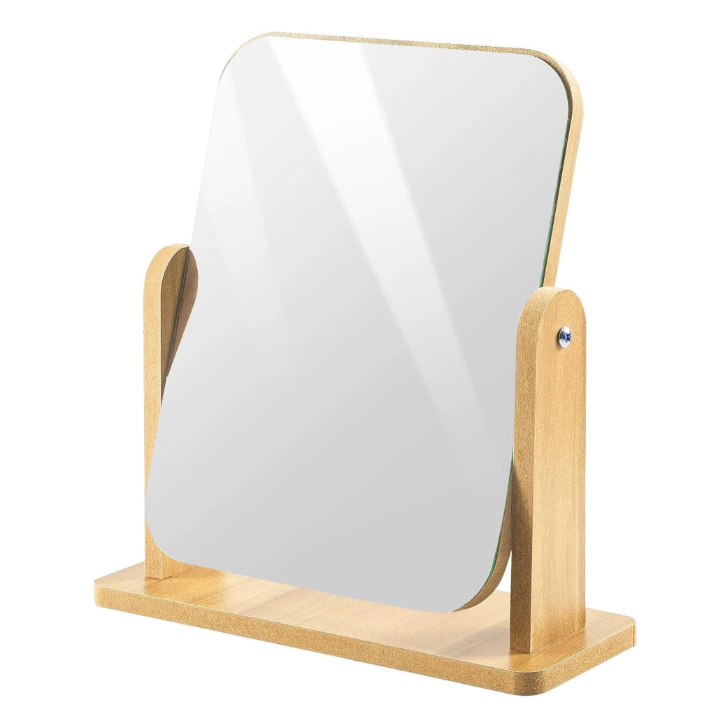 Specchio da trucco girevole a 360°, in legno, 22x17 cm, da appoggio