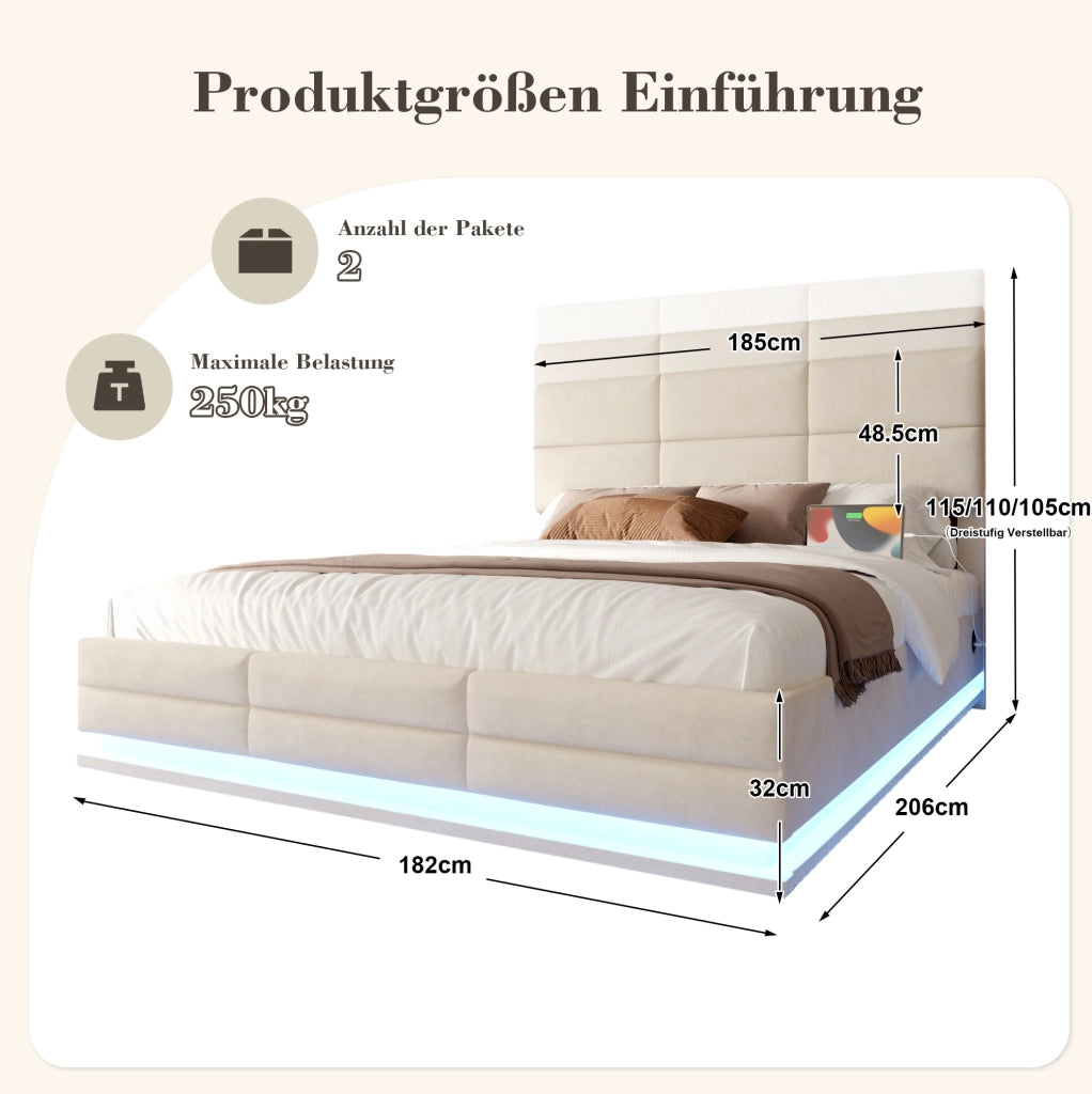 Letto contenitore beige 180 x 200 cm in velluto con testiera regolabile