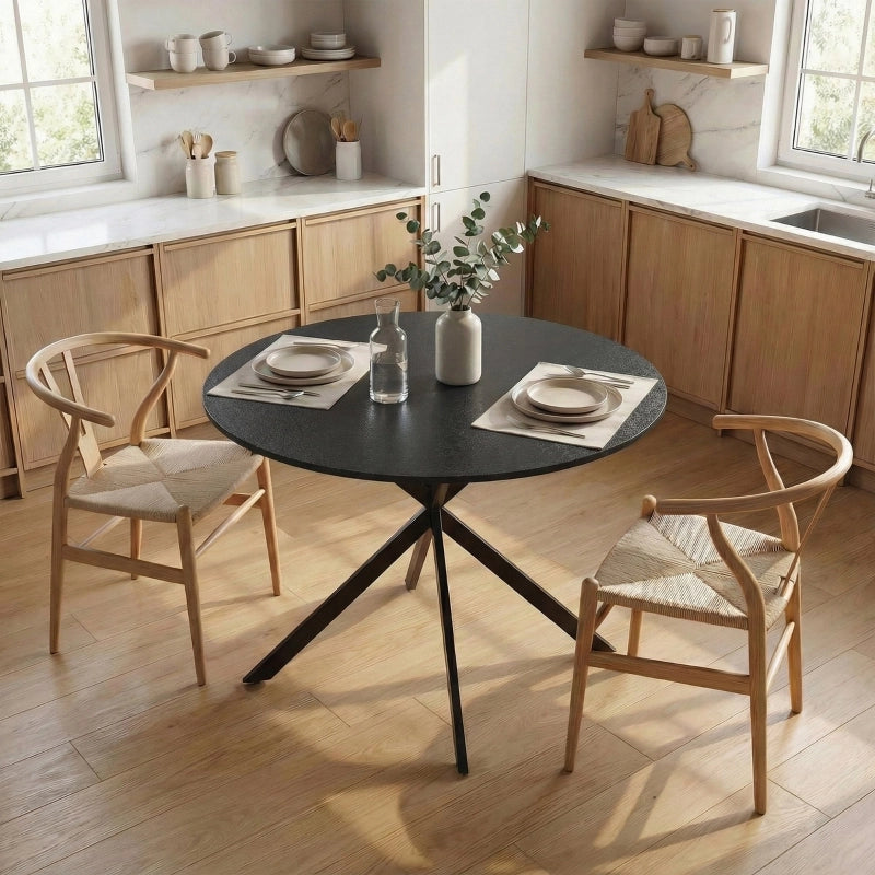 Tavolo da pranzo 4 posti con gambe in acciaio regolabili per cucina in legno nero diametro 100 cm