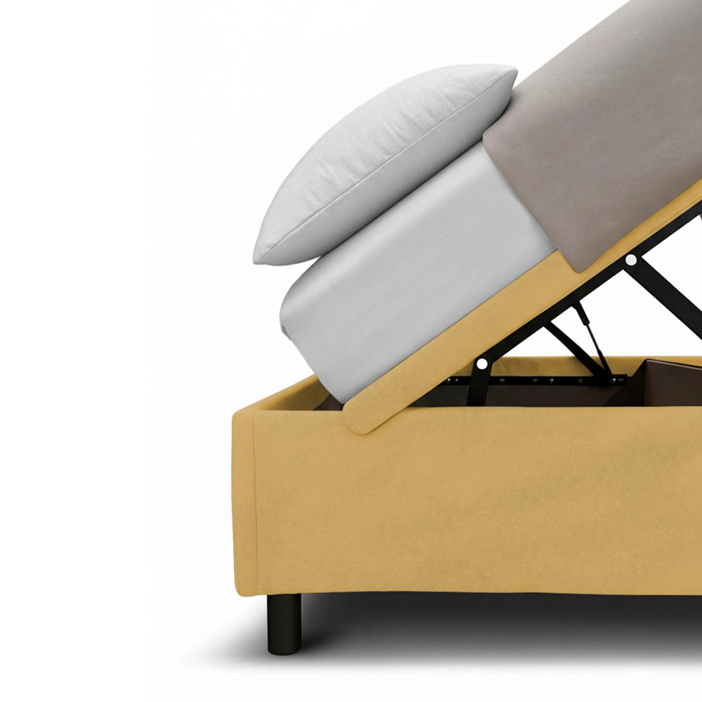 Letto Singolo Contenitore Imbottito 80x200 cm Microfibra Ocra BoxMax Testata Button