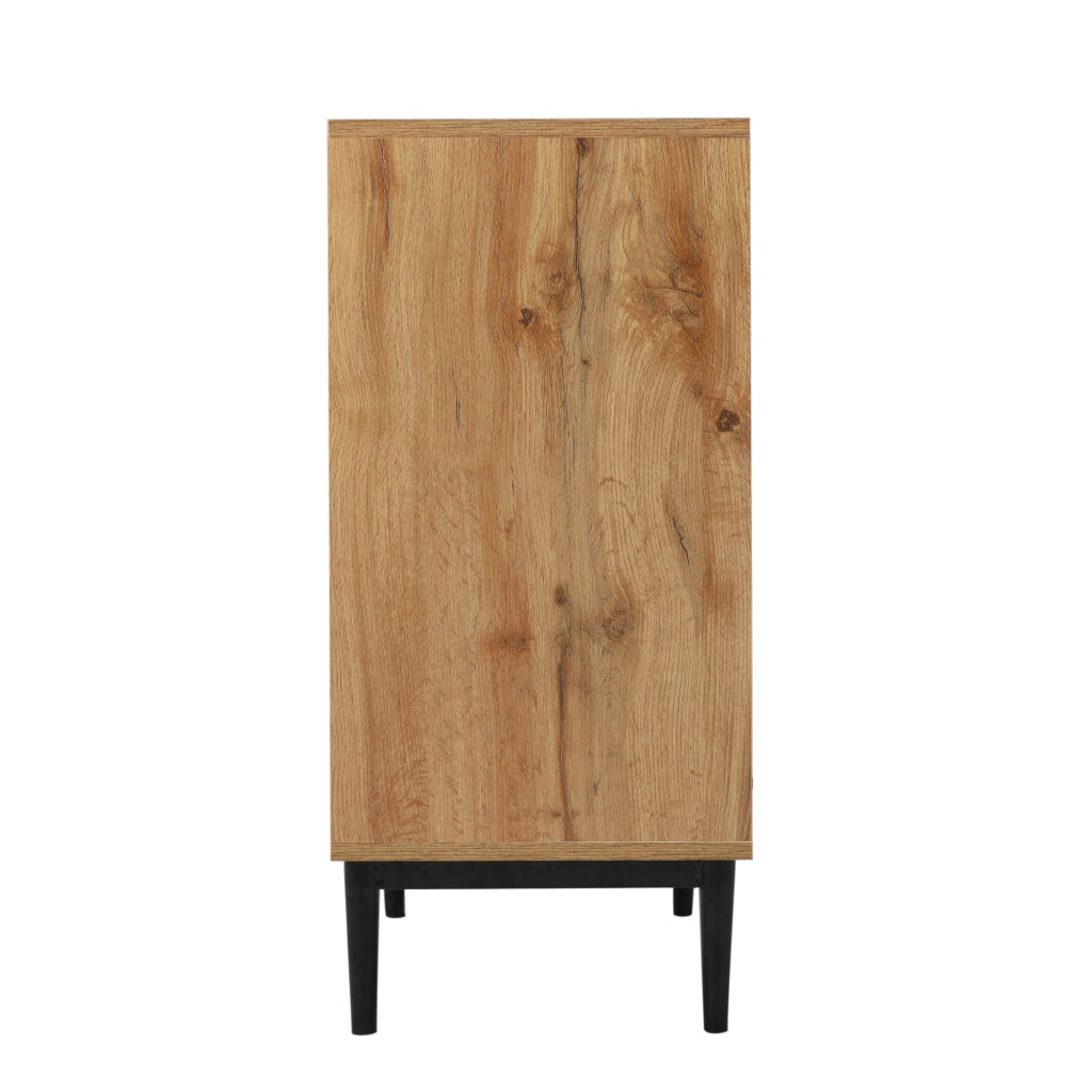 Credenza 160 × 35 × 76 cm con tre ante e ripiani regolabili in MDF e pannello truciolare legno naturale e nero