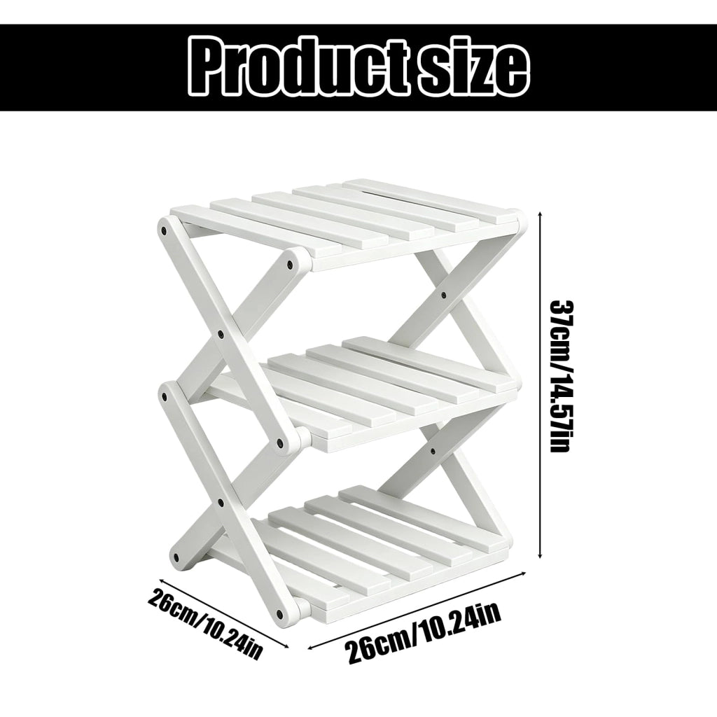 Scaffale pieghevole per scarpe, 30 cm, 3 ripiani, color avorio