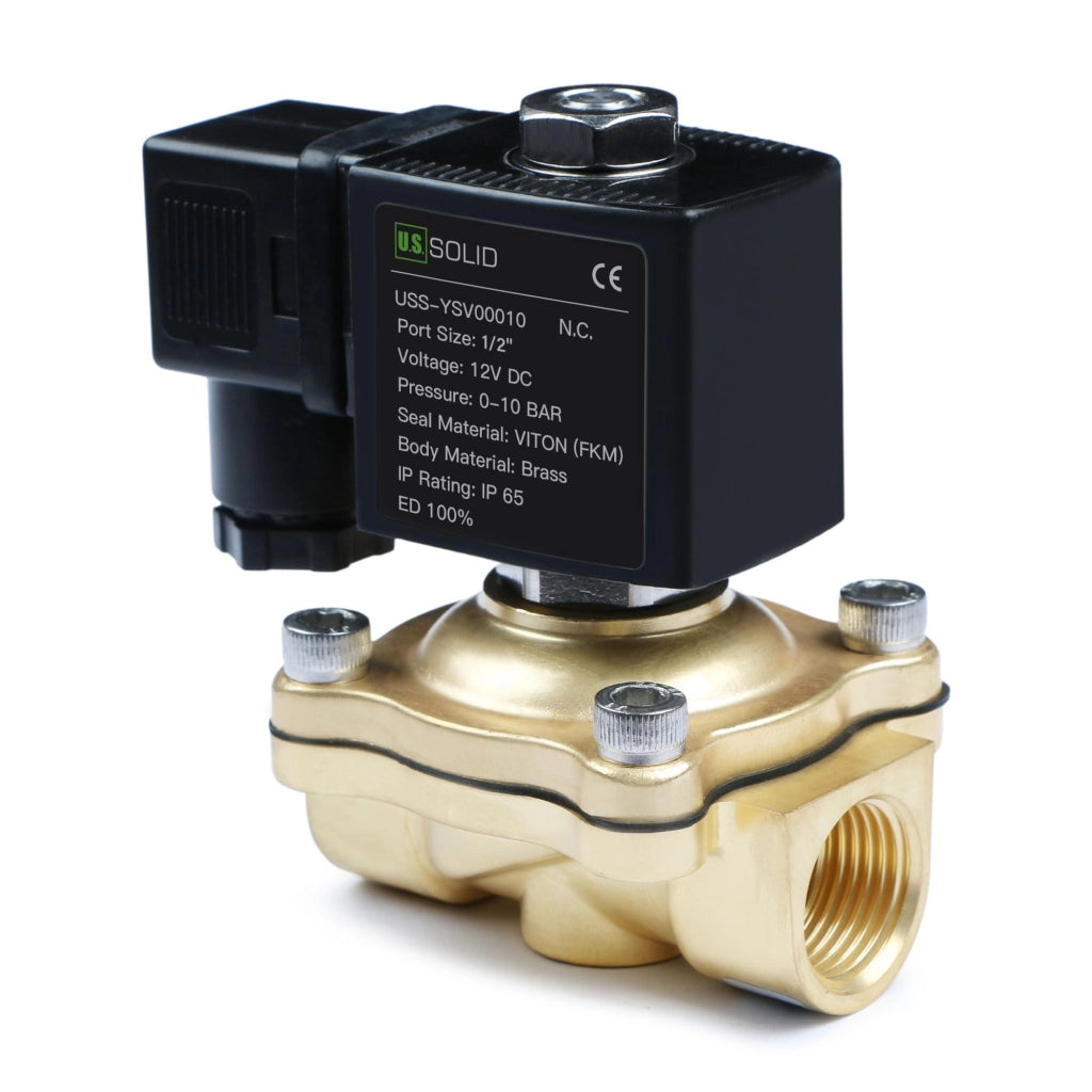 Elettrovalvola in ottone, attacco G 1/2", 12V DC, normalmente chiusa, pressione di esercizio 0,1-10 bar