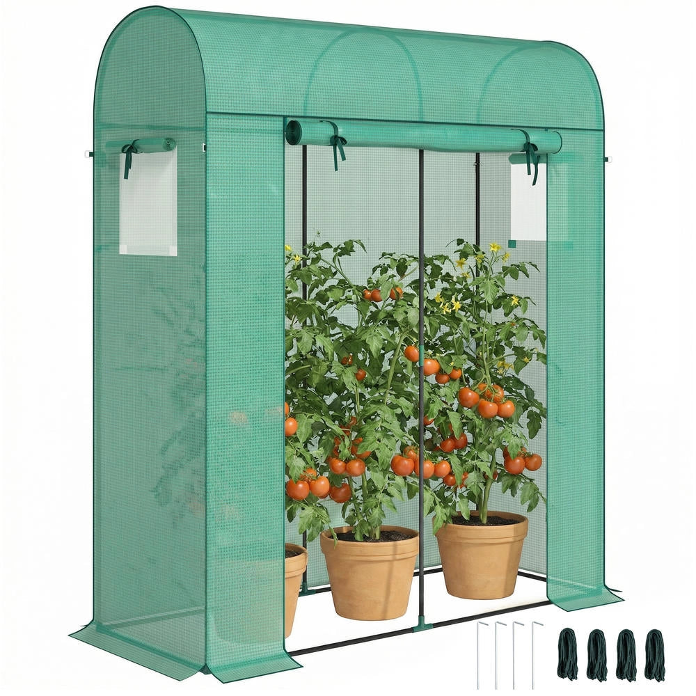 Serra da Giardino per Pomodori con Tetto ad Arco Telo in PE e Acciaio Zincato Porta Avvolgibile e Finestra a Rete 170 x 68 x 200 cm Verde