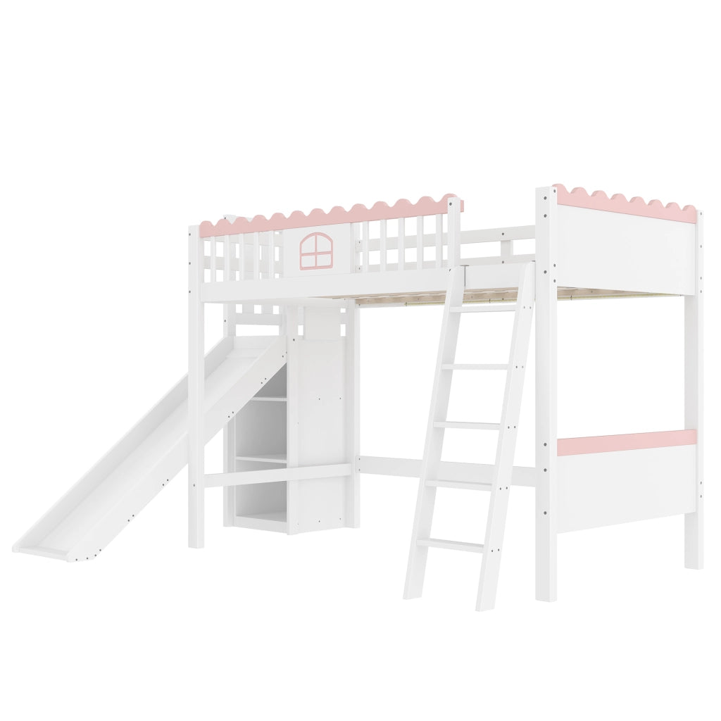 Letto a soppalco per bambini con scivolo; bianco 90x200 cm