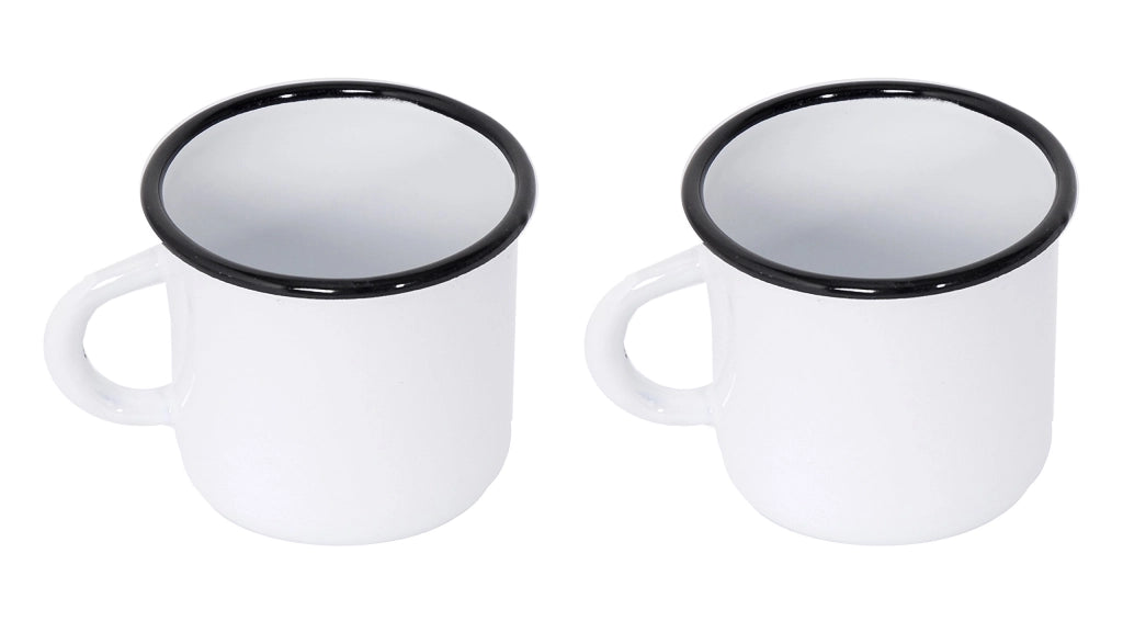 Tazze da caffè smaltate, set da 6 pezzi, capacità 400 ml, colore bianco, diametro 9 cm