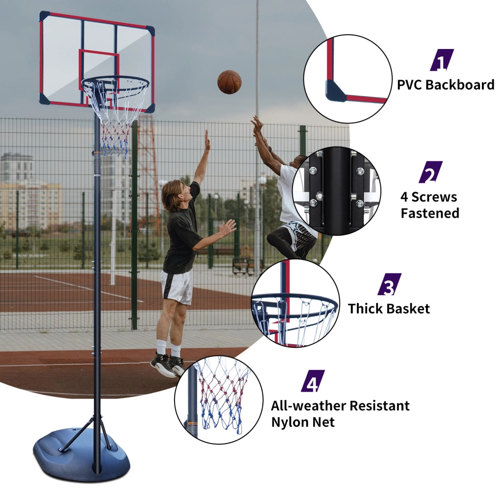 Canestro da basket regolabile da 228,6 a 280,42 cm nero e rosso con ruote
