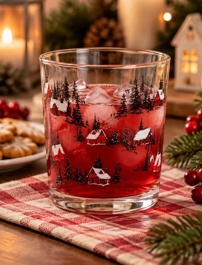 Set 3 Bicchieri White Silence in Vetro da 35 cl – Bicchieri Acqua con Decorazioni Natalizie Paesaggio Innevato, Casette Rosse e Alberi, Ideali per Tavola e Natale H&H