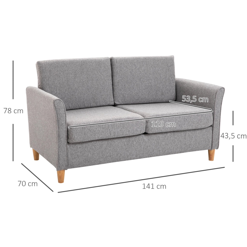 Divano 2 posti 141x70x78 cm in lino grigio chiaro con cuscini sfoderabili