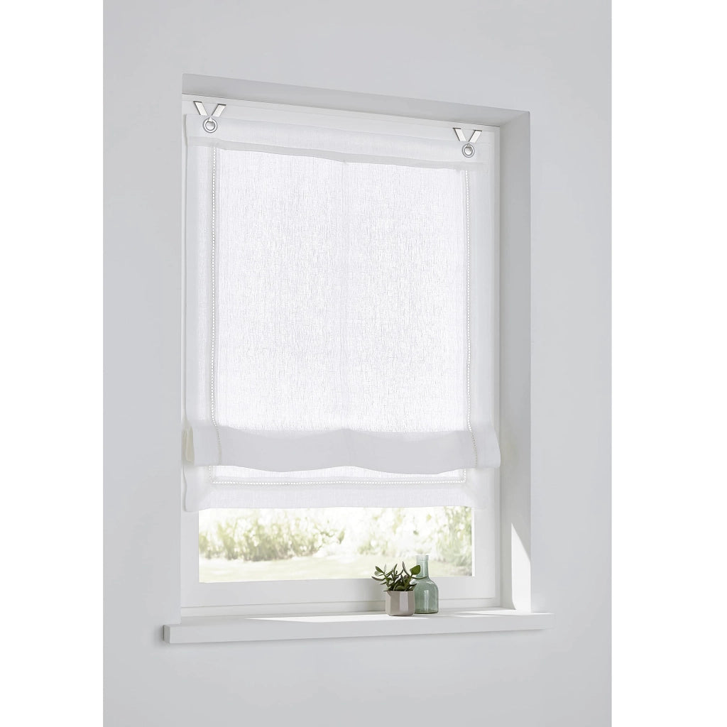 Tenda plissettata in lino, colore bianco, 100x140 cm, con orlo cavo