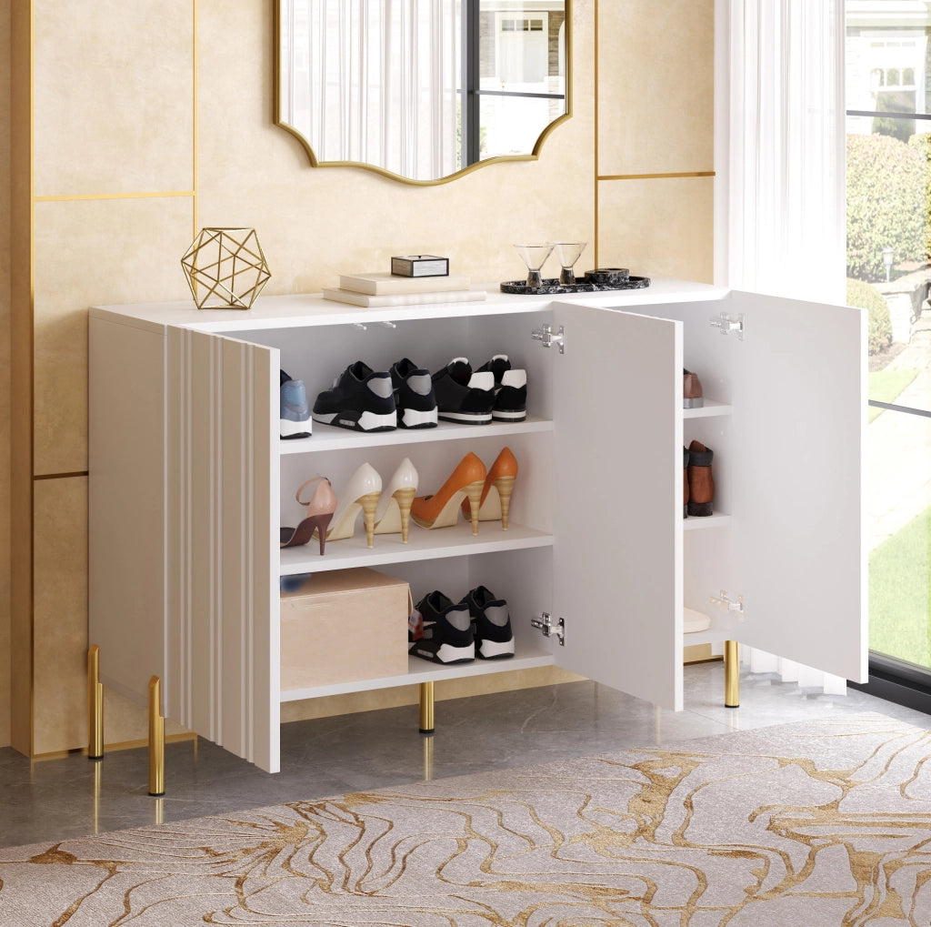 Scarpiera e credenza bianca a 3 ante con ripiani regolabili