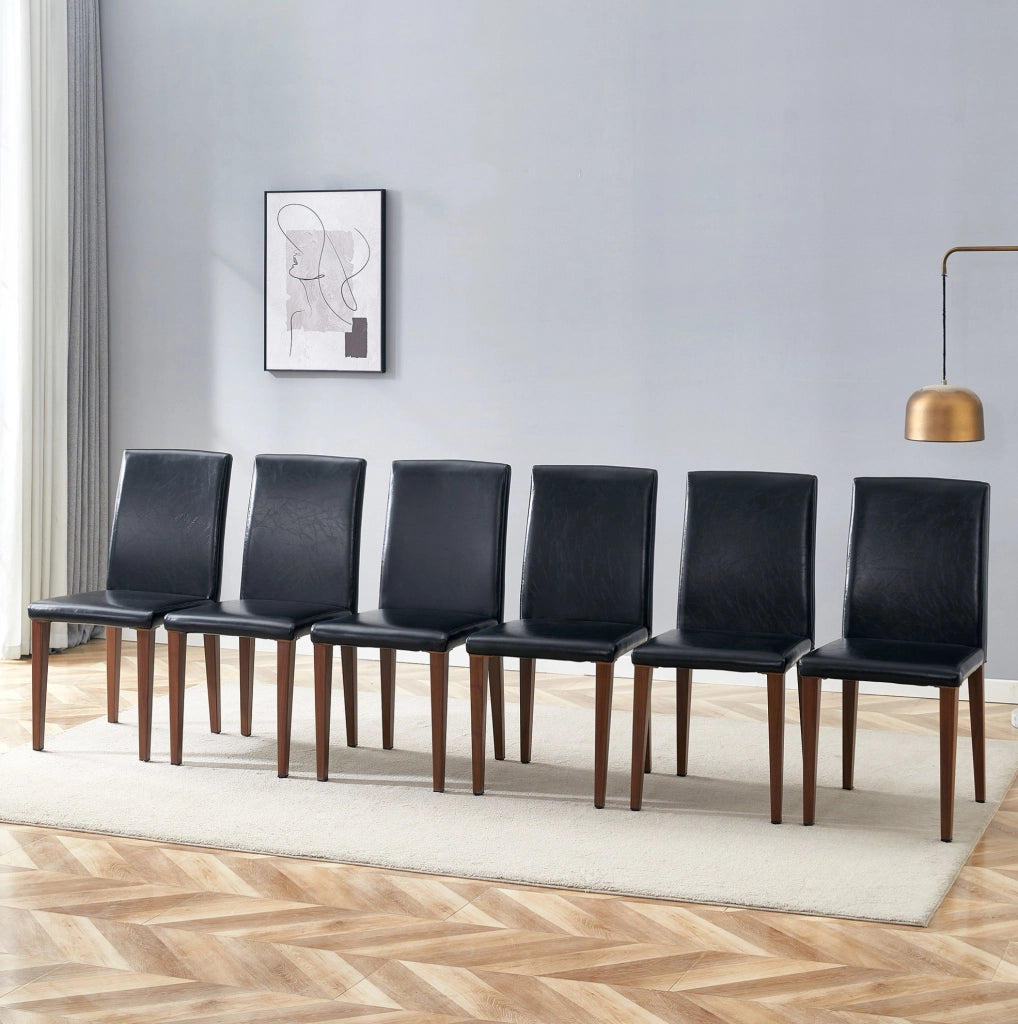 Set 6 sedie da pranzo moderne in PU nero e metallo noce