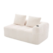 Divano 2 posti 158x93x61 cm in velluto a coste beige con tasche laterali e portabicchiere