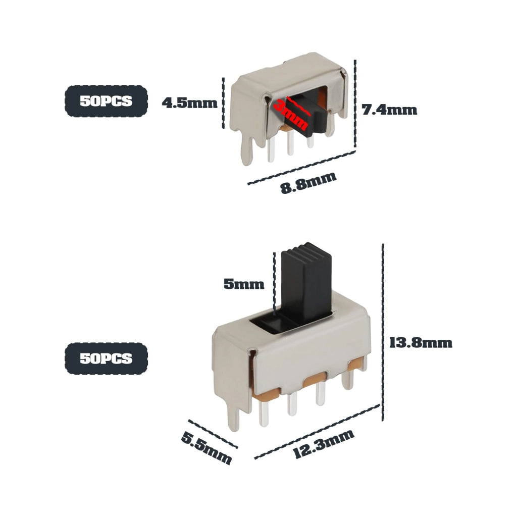 100 micro-interruttori a levetta SS12F44 SK12D07VG3, 1P2T, 50V, 0,5A