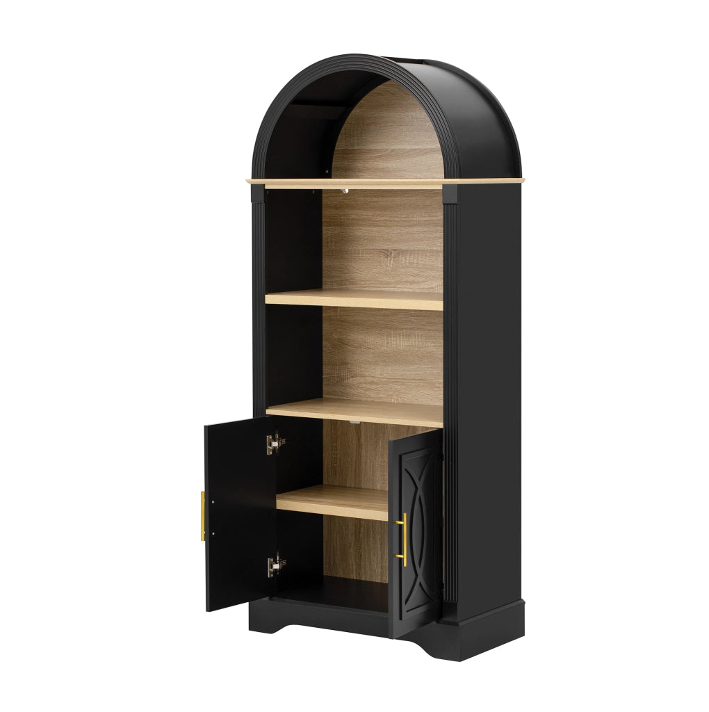 Credenza alta nera con ripiani regolabili e illuminazione a più colori