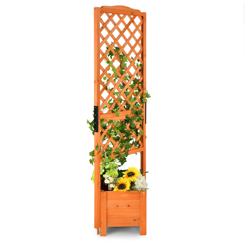 Fioriera Rialzata con Traliccio in Legno di Abete 71 Inch, Fioriera da Giardino per Rampicanti, Arancione, Robusta