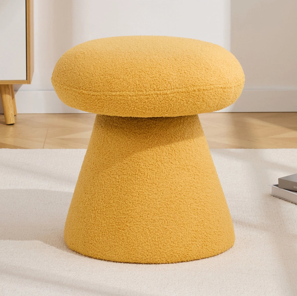 Pouf girevole a fungo in tessuto teddy giallo