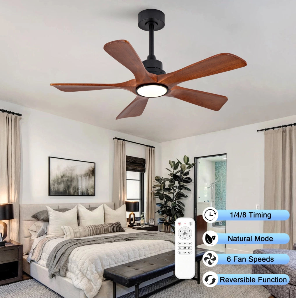 Ventilatore da soffitto da 106,6 cm con luce e telecomando, nero/noce, per soggiorno
