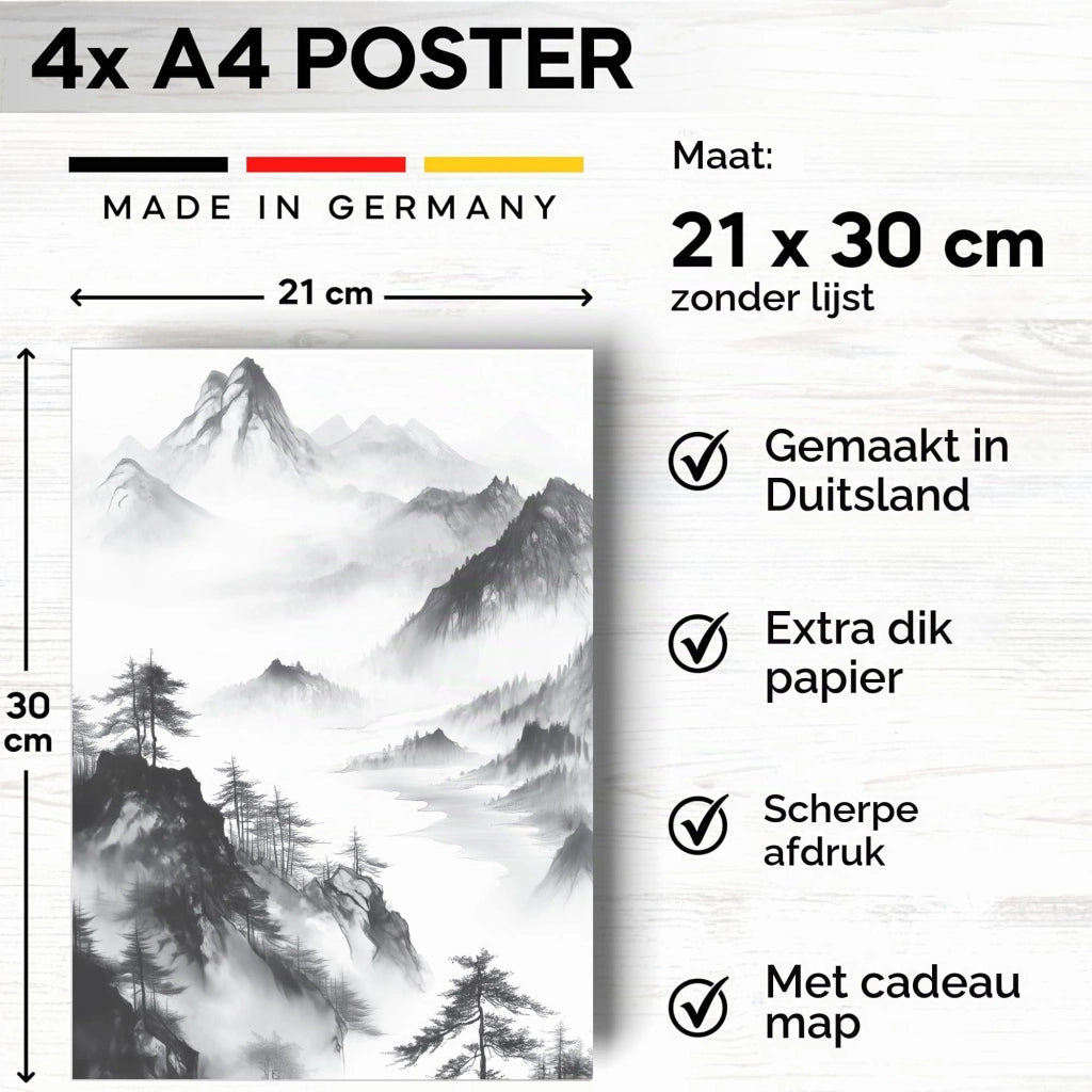 4 poster A4 (21x30 cm) – Decorazione murale giapponese, finitura opaca