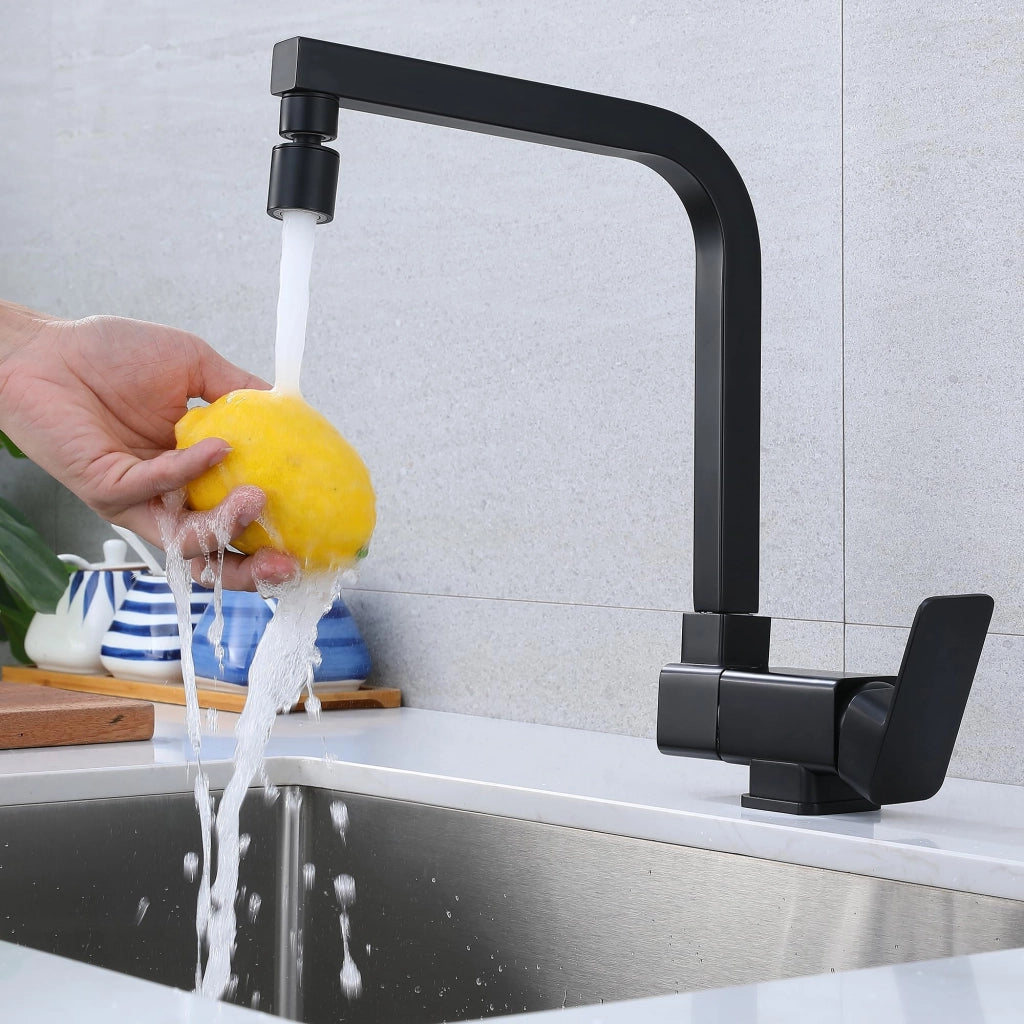 Rubinetto da cucina pieghevole con 2 getti, 360° girevole, per installazione sotto finestra (Nero)