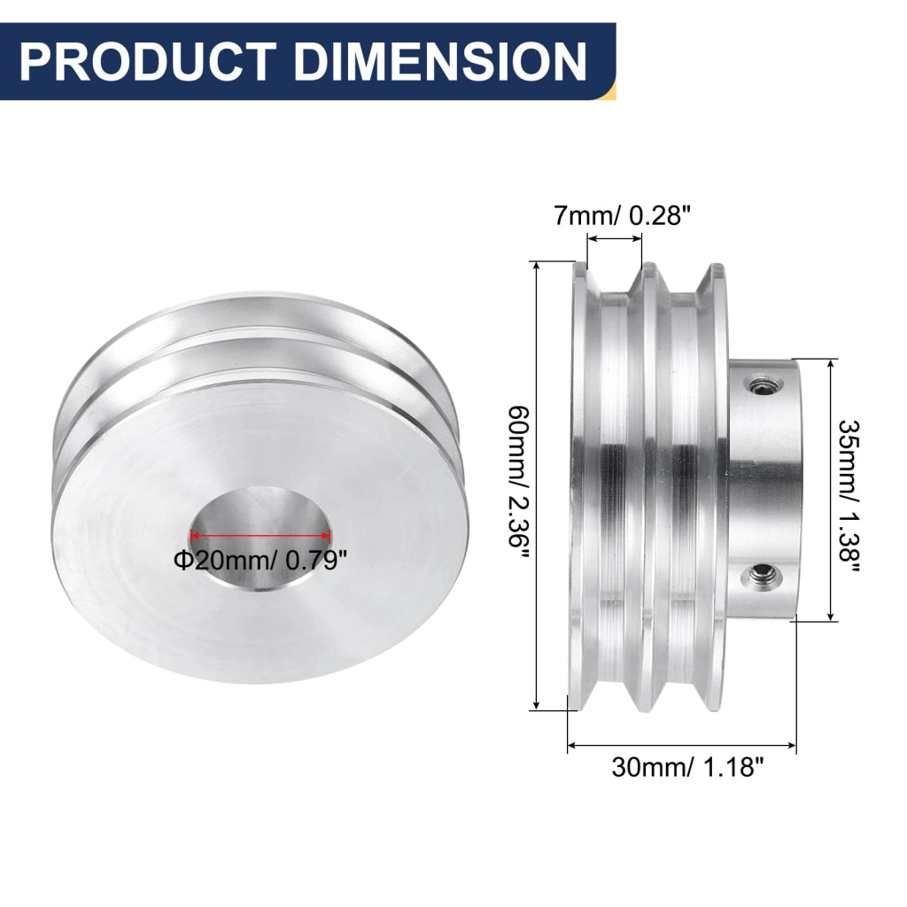 Puleggia a V, dimensioni 20x60 mm, con doppia scanalatura, in alluminio, per albero da 6 mm