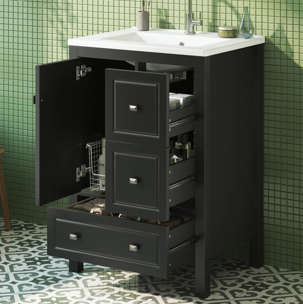 Mobile bagno da terra nero con lavabo in ceramica 62 × 47 × 90 cm