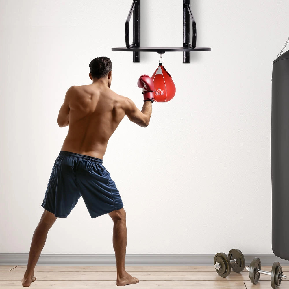 Pera Veloce da Boxe con Supporto Piattaforma Regolabile e Pompa, Acciaio e Legno, Rosso e Nero