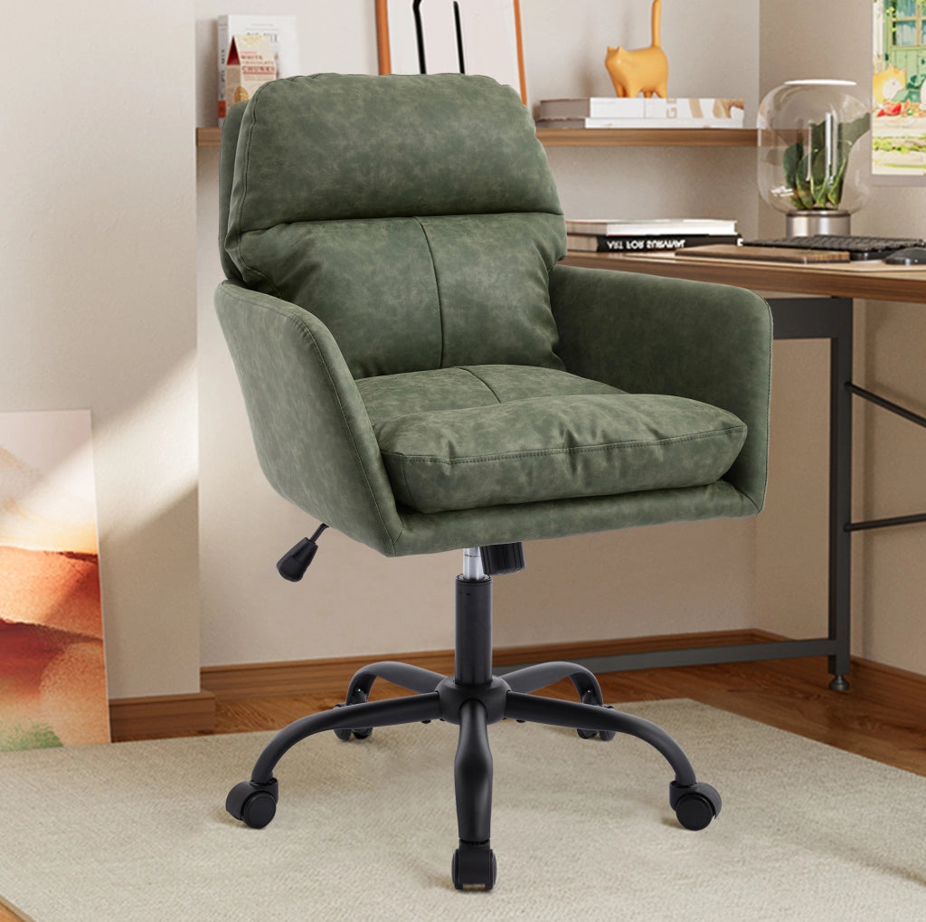 Sedia da ufficio in similpelle PU verde con struttura in metallo e seduta imbottita