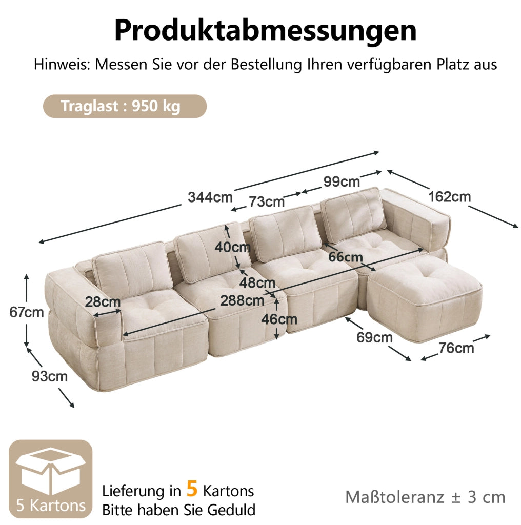 Divano modulare senza telaio con poggiapiedi beige