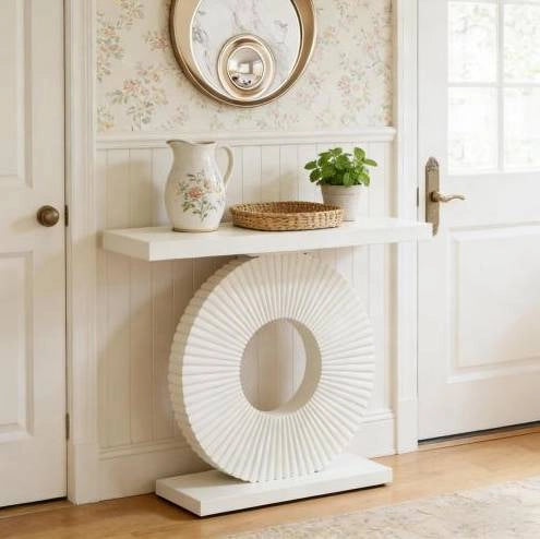 Consolle da ingresso 100x30x79 cm in MDF e metallo bianco, design moderno