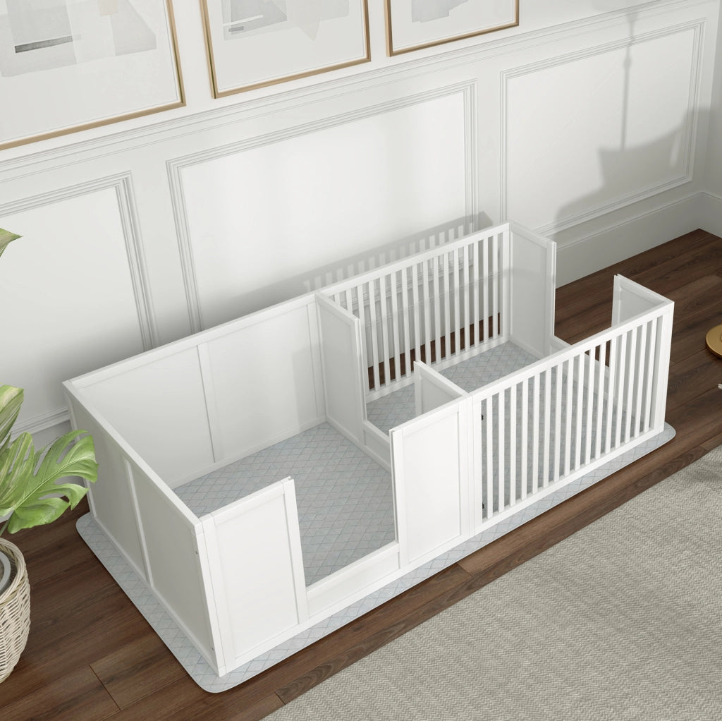 Cassa parto per cuccioli 176x80x50 cm in MDF bianco con porta regolabile