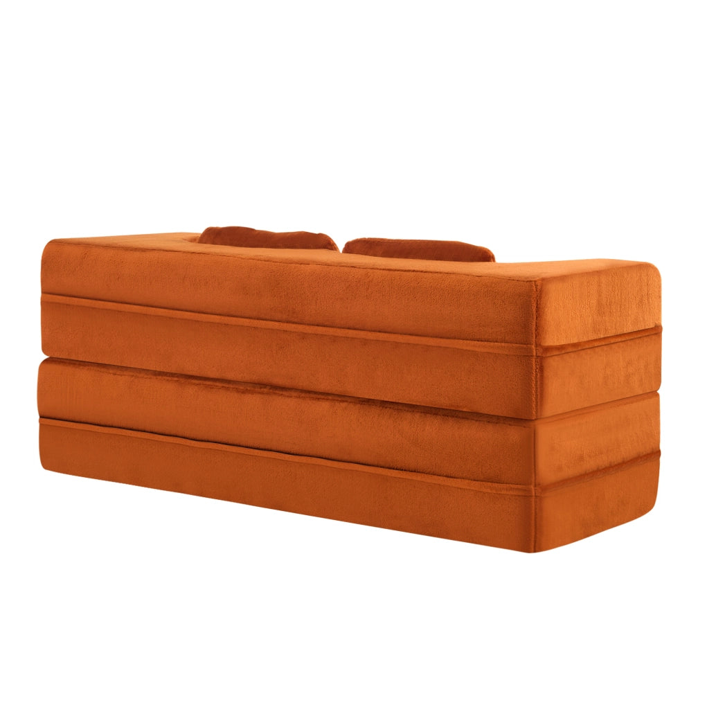 Divano letto da terra IVMEU pieghevole arancione con 4 cuscini, rivestimento in tessuto peluche