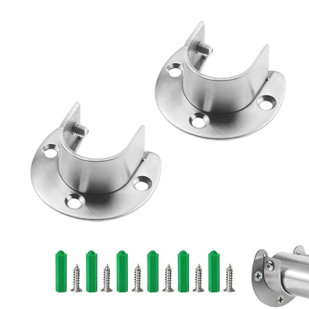 Supporto per tubo da 25 mm, 2 pezzi, in acciaio inossidabile, colore argento, per aste appendiabiti
