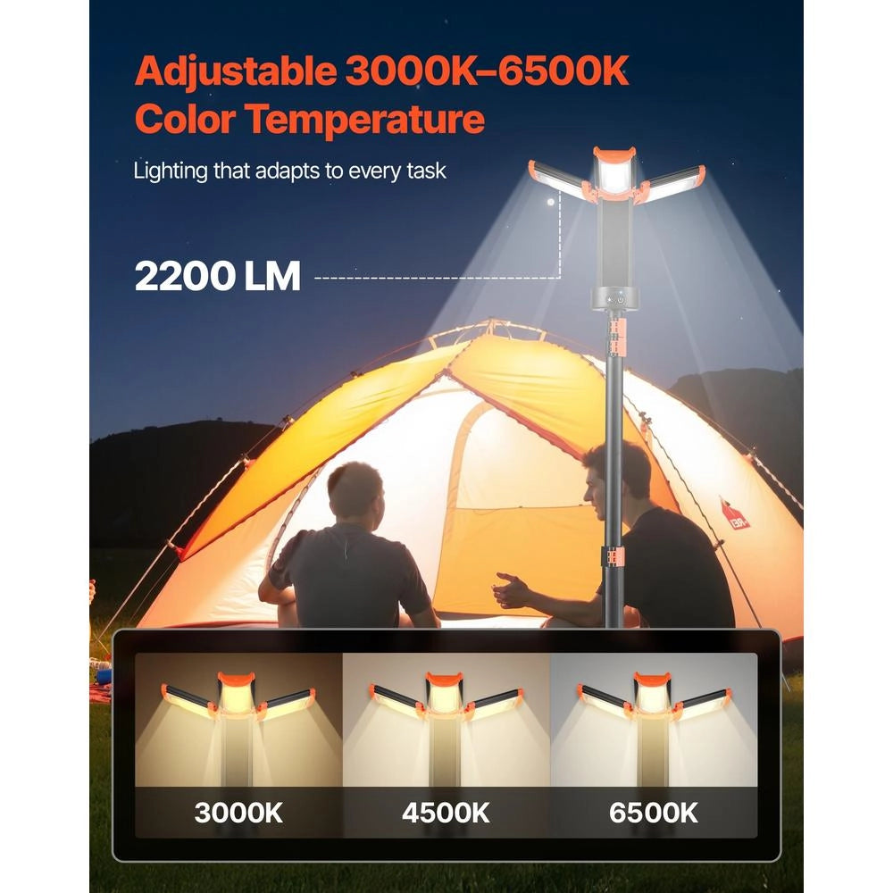 Lampada da Lavoro a LED Ricaricabile RBLDGZD-002 con Treppiede 8 Ah 2200 Lumen 3000K-6500K Dimmerabile per Cantieri e Bricolage