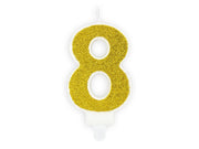 Candela numero 8 con glitter oro per compleanno e feste