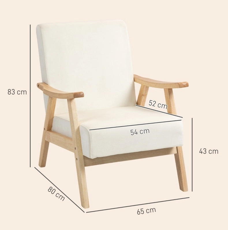 Fauteuil relax 65x80x83 cm en polyester crème blanc avec accoudoirs, montage requis