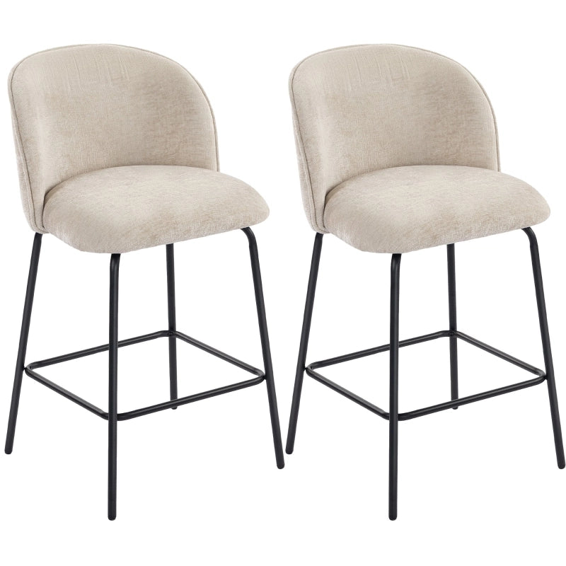 Set di 2 sgabelli da bar con schienale e poggiapiedi in poliestere beige