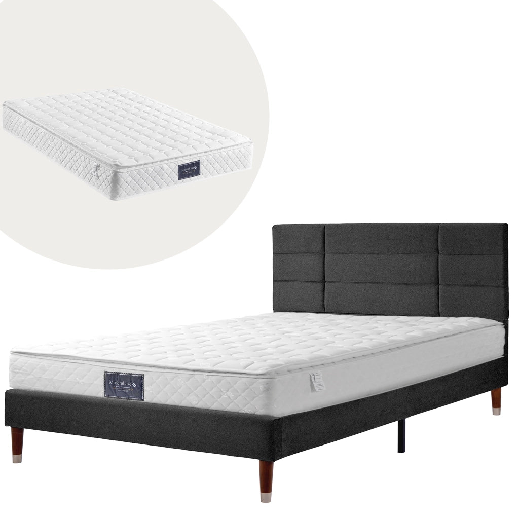Letto matrimoniale imbottito 140 × 200 cm con rete a doghe materasso a molle insacchettate nero testiera