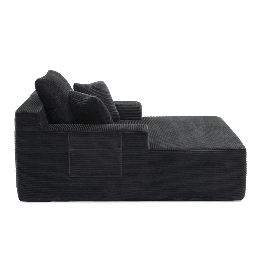 Divano 1 posto 150 x 110 x 70 cm in velluto a coste nero, senza montaggio