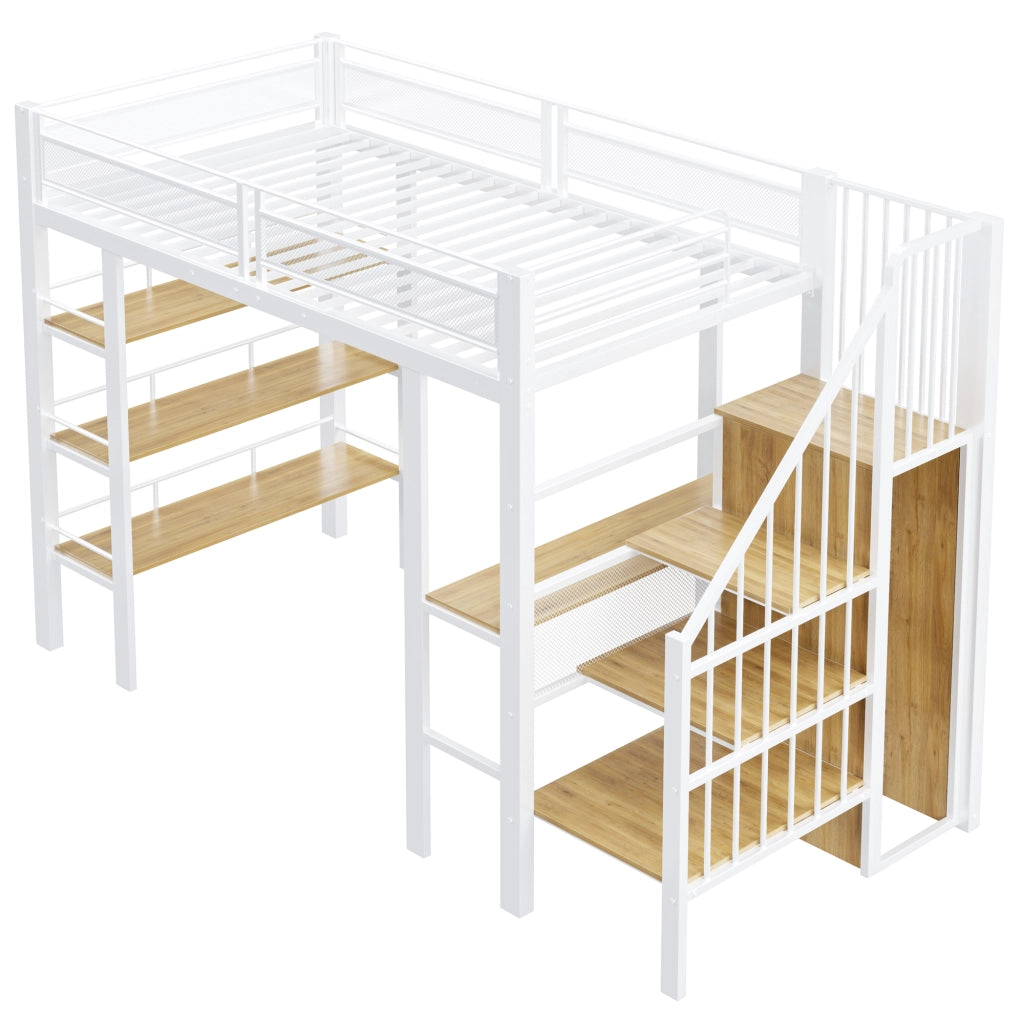 Letto a soppalco singolo 90x200 bianco con scrivania