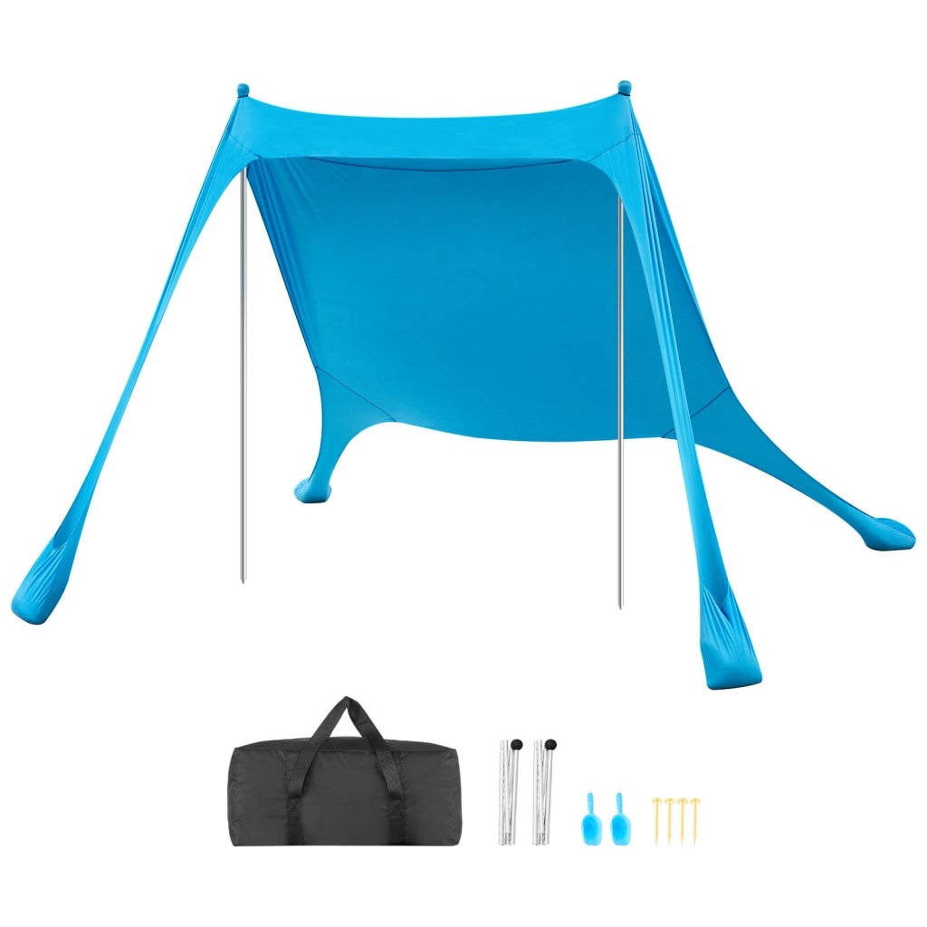 Tenda Parasole da Spiaggia Portatile TM002 2,3 x 2,3 x 2 m Protezione UPF50+ con Pali di Supporto per Campeggio e Giardino Blu