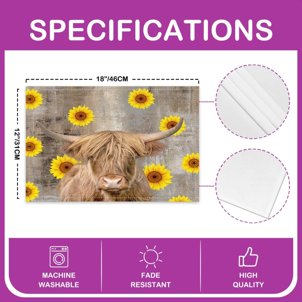 Sottopiatti in tessuto, motivo Highland Cattle, set da 4, 30x45 cm, arte astratta
