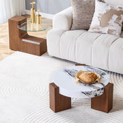 Set di tavolini da salotto rotondi separabili a due livelli in MDF effetto noce vetro trasparente bianco marmo