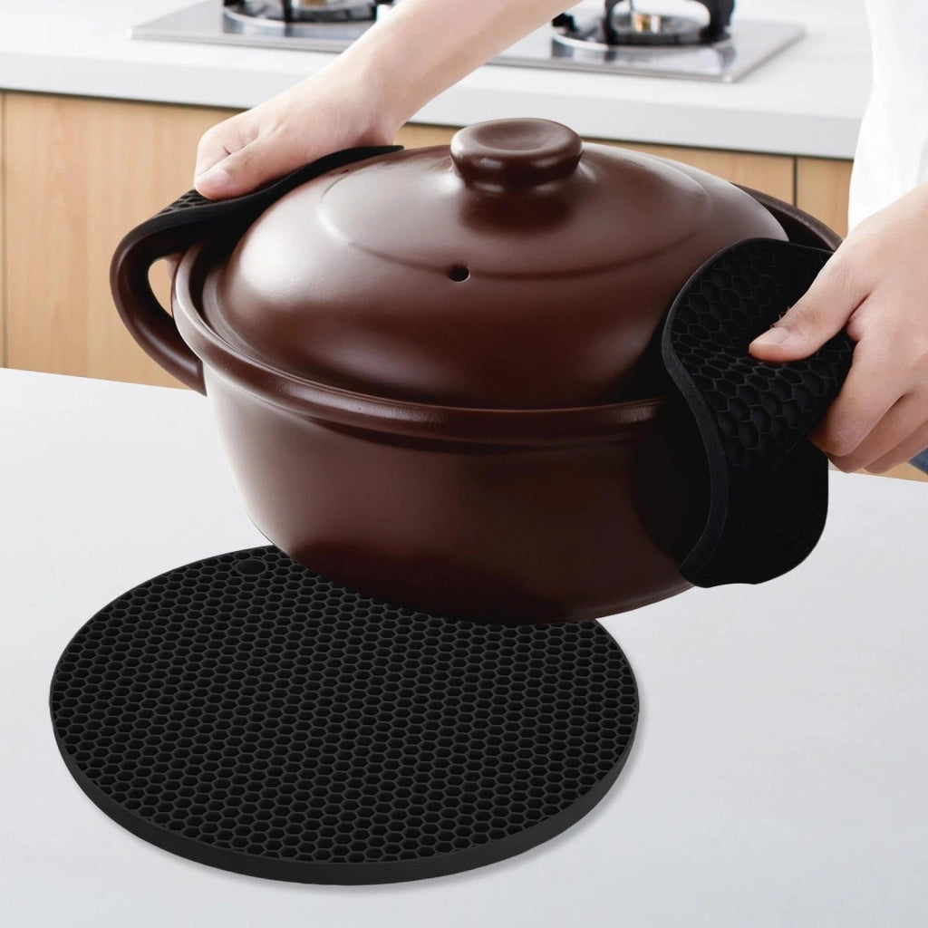 Sottobicchieri in silicone, rotondi, set da 2, resistenti al calore, colore nero
