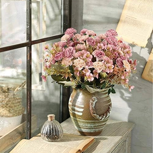 4 fiori artificiali: ortensie e rose di maggio, in seta, color rosa, alte 31,75 cm