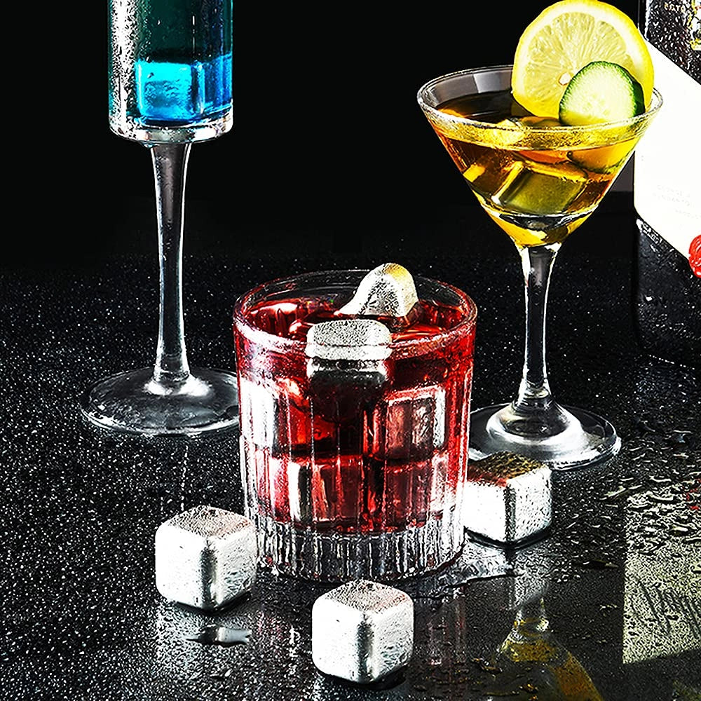 Sassi per whisky in acciaio inossidabile, confezione da 8 pezzi, riutilizzabili, con clip